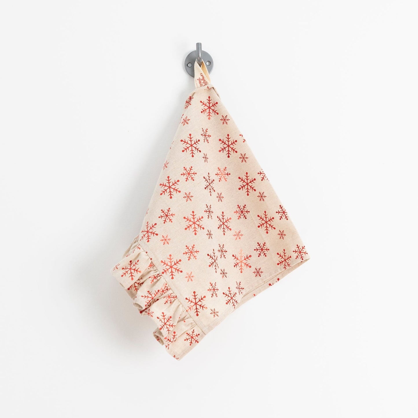 Christmas Tea Towel - Snowflake with ruffle trim
