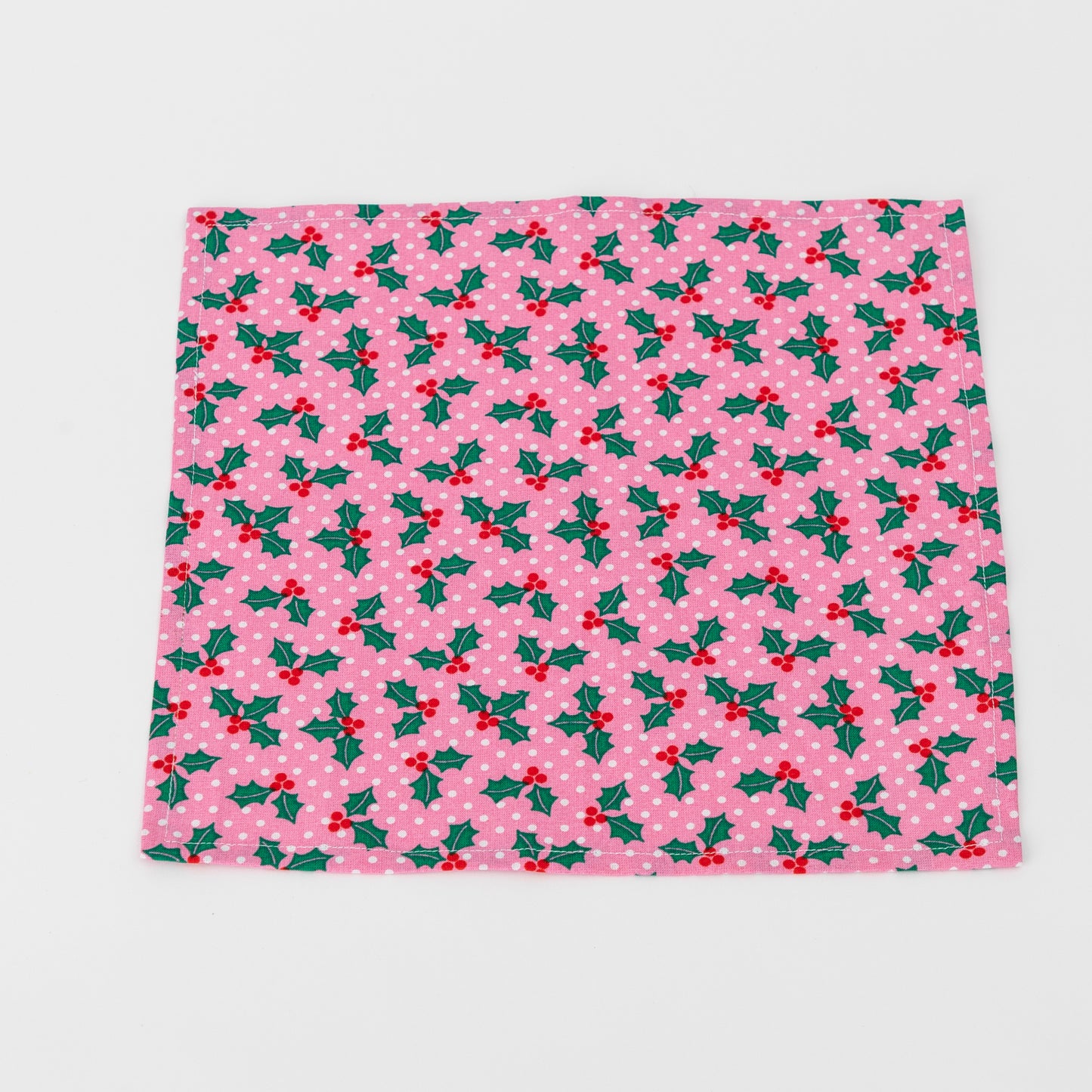 square cotton christmas pocket square - pink holly