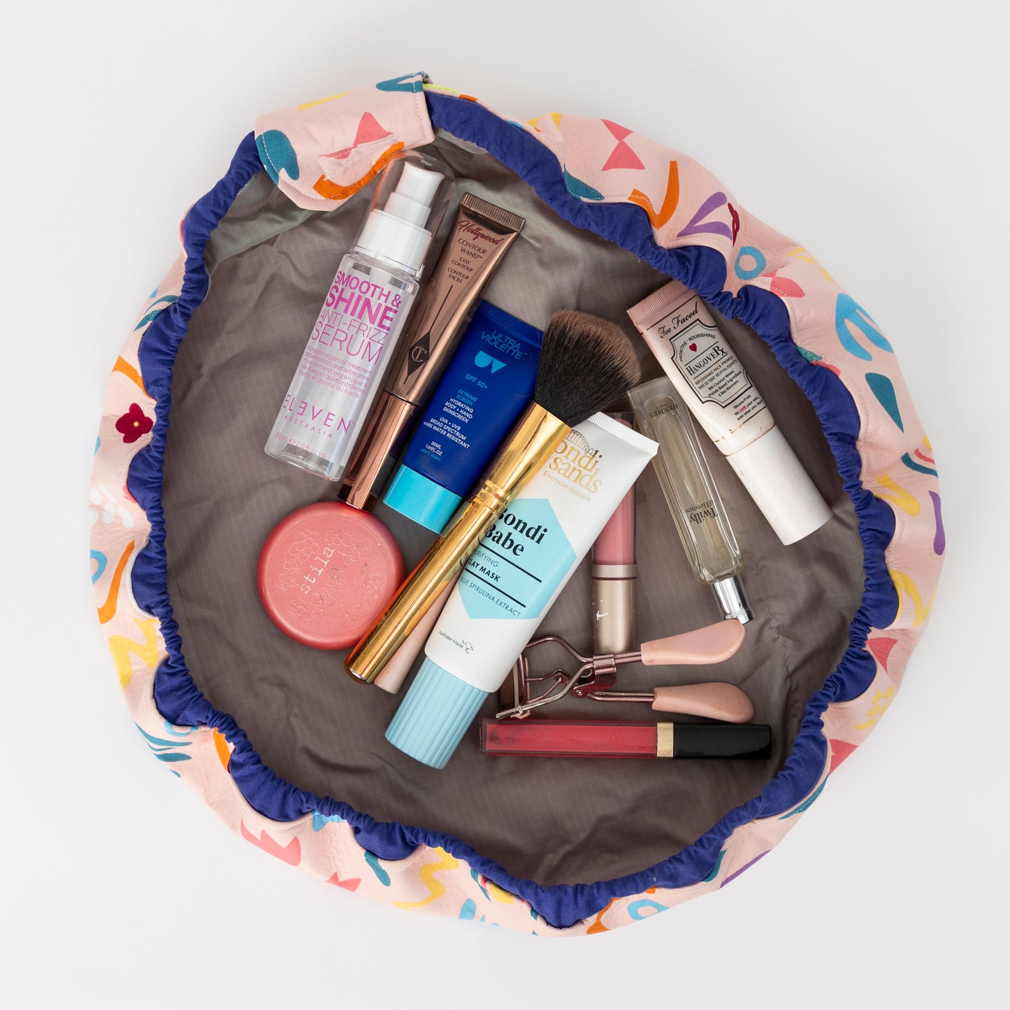 drawstring make up pouch - open flat