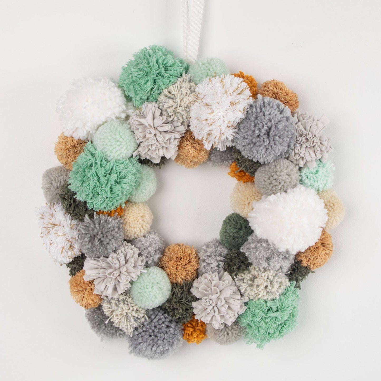 earthy greens - pompom wreath