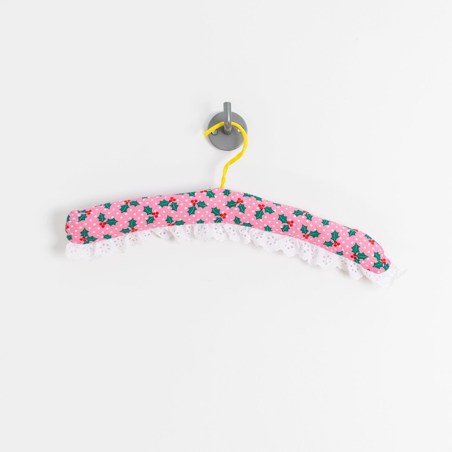 pink holly with lace trim - christmas coat hanger