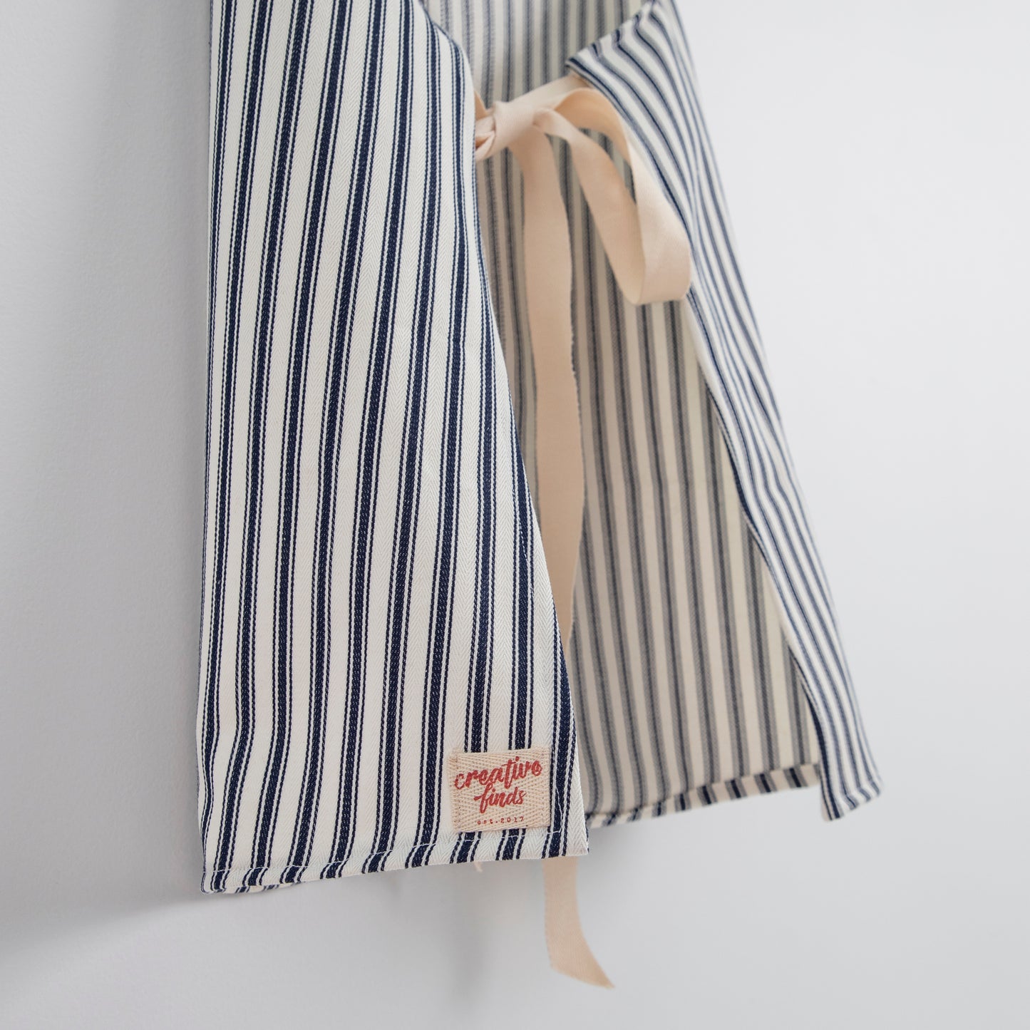 Close Up of the back: Classic Navy Ticking - Kid's Apron