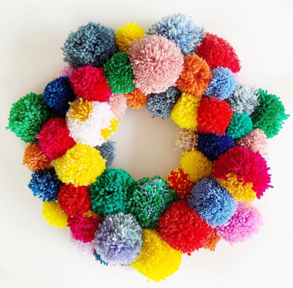colourful pompom wreath - custom request for bright colours