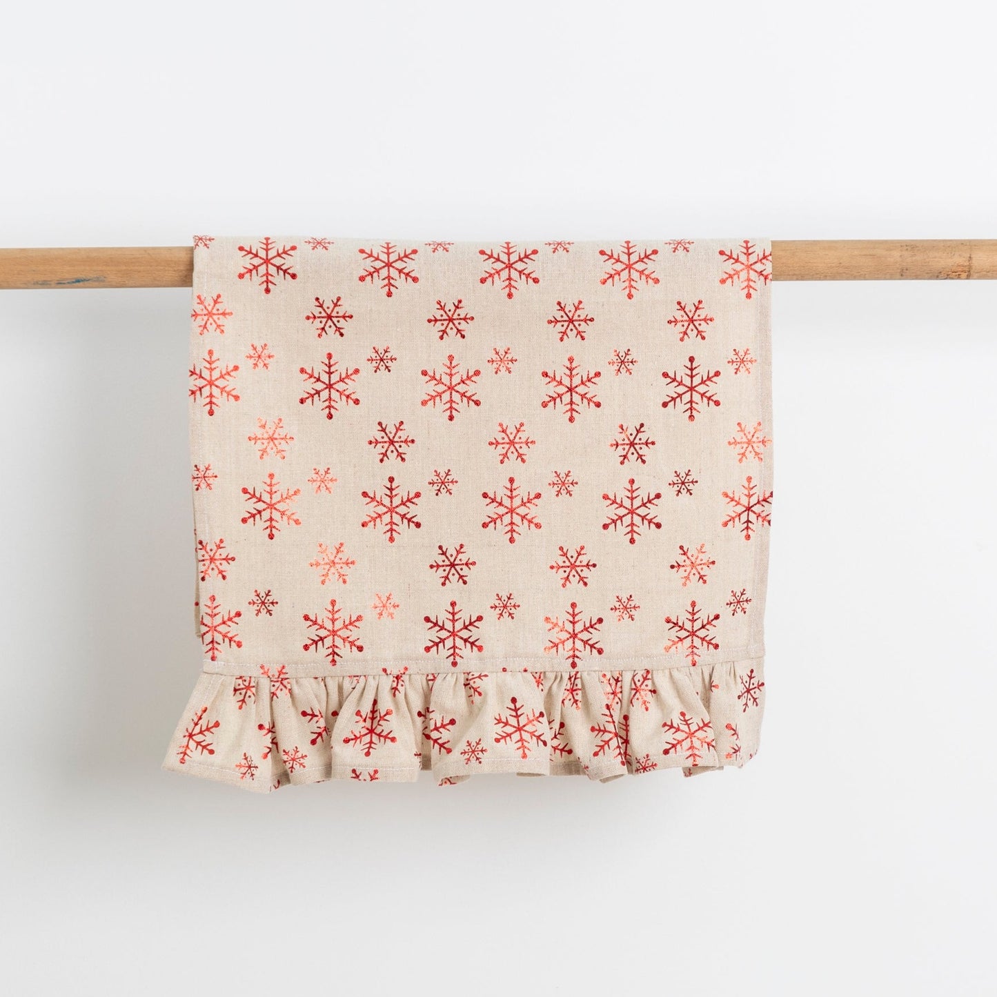 Christmas Tea Towel - Snowflake with ruffle trim