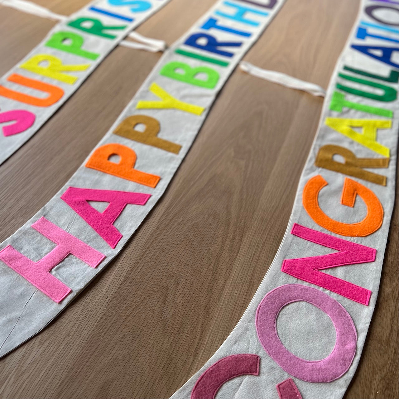 close up of felt letters - celebration banners