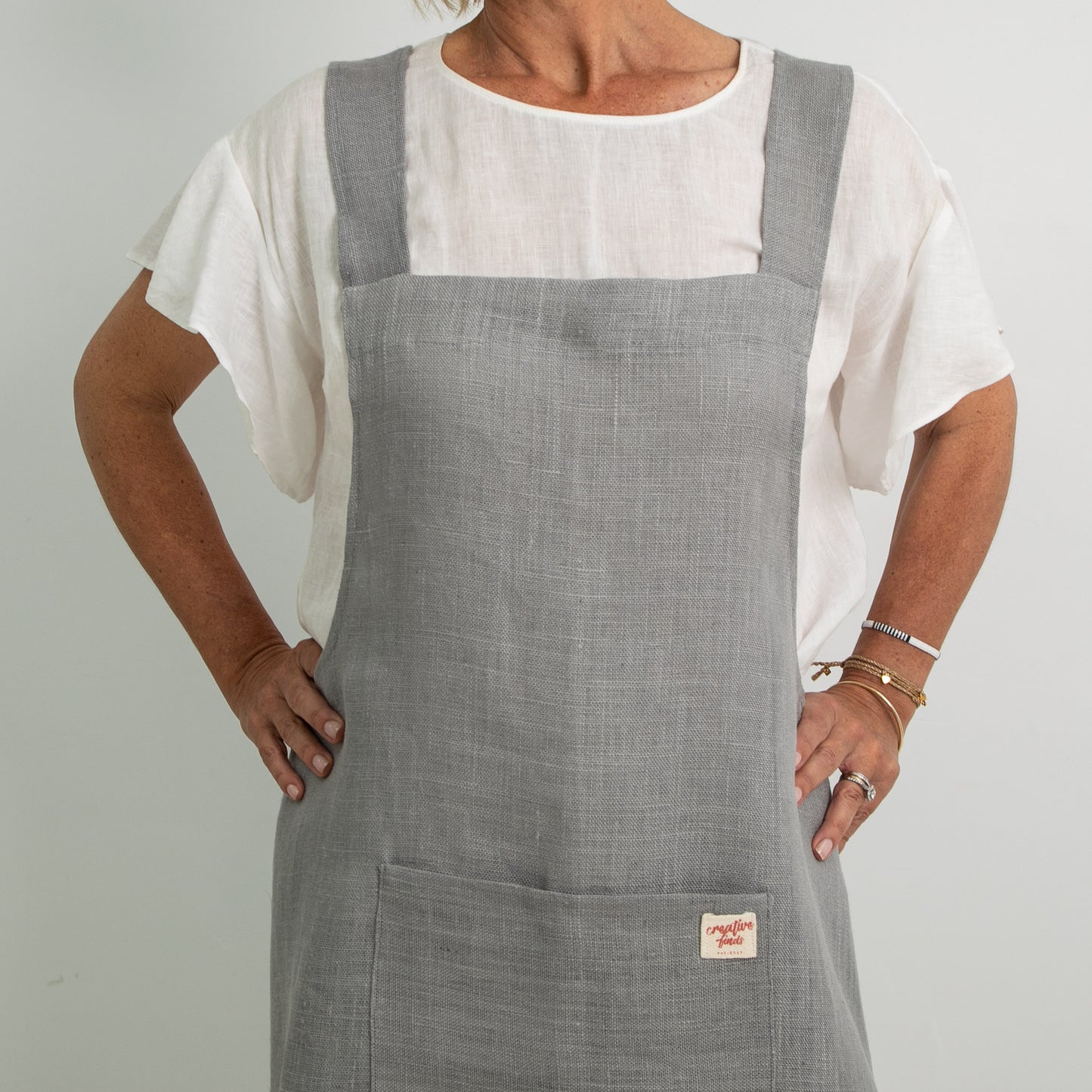 linen cross back apron