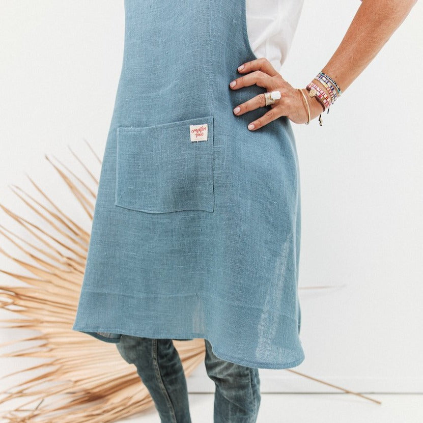 linen cross back apron
