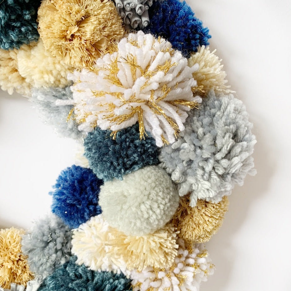 close up of custom blue wreath