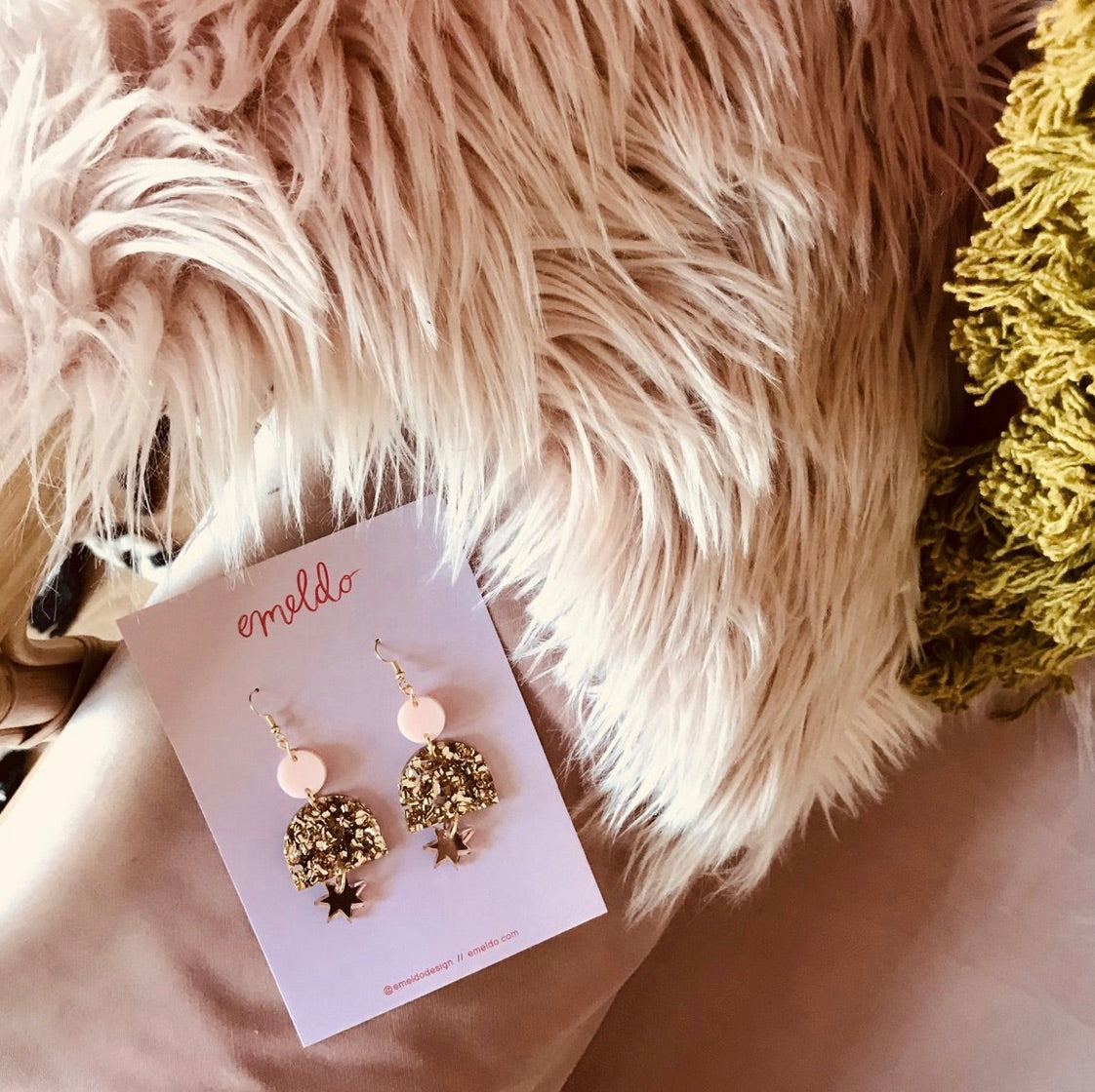 glam, gold glittery earring