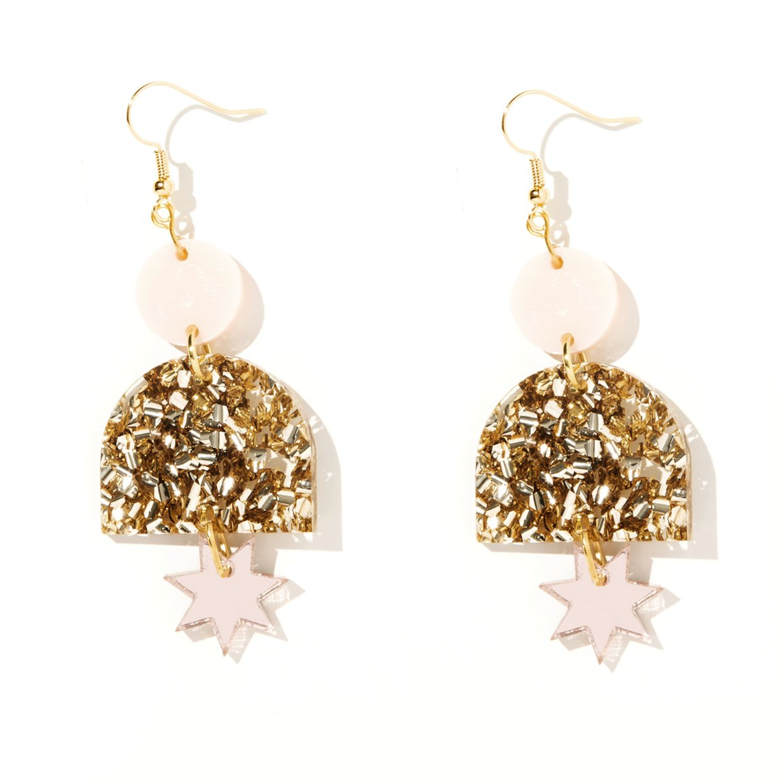 glam, gold glittery earring