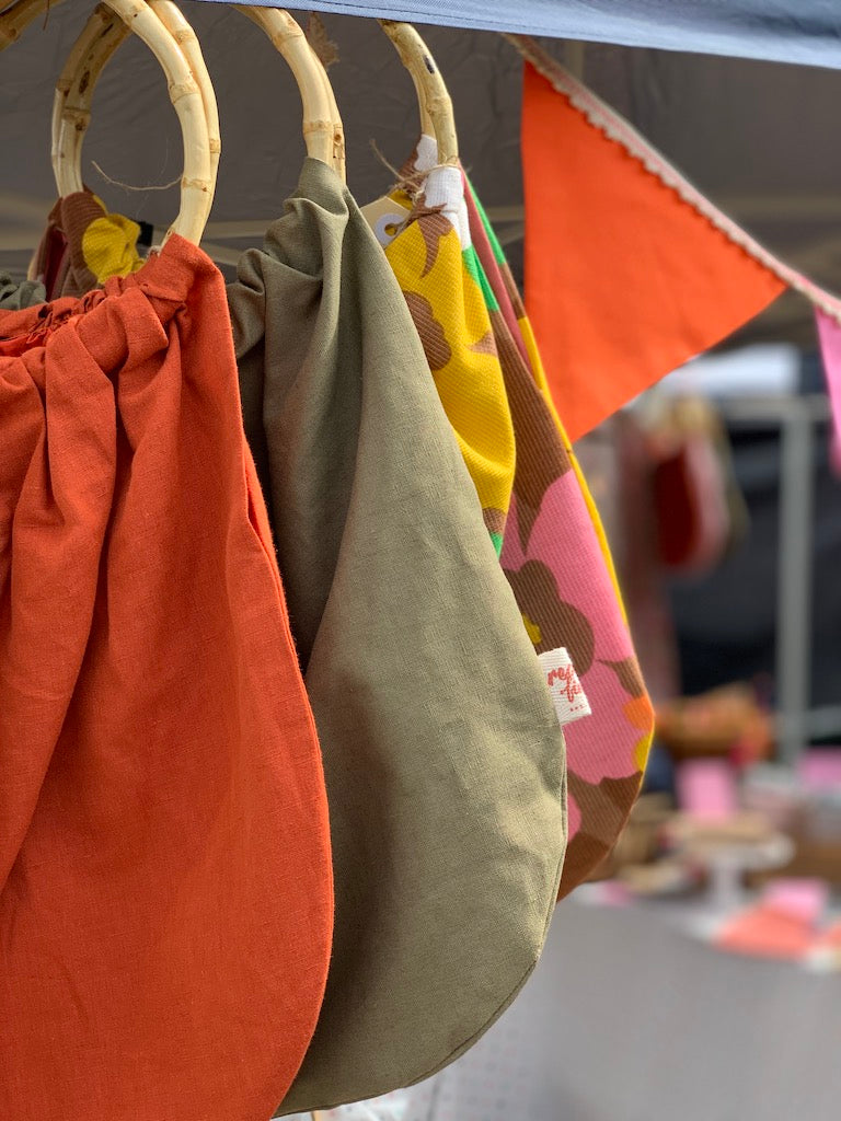 Linen and Bamboo Handle Bags