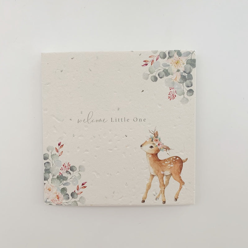 welcome little one card - deer