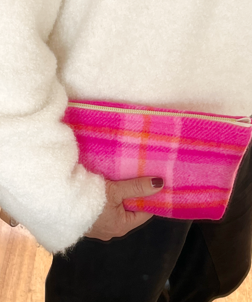 up-cycled blanket clutch