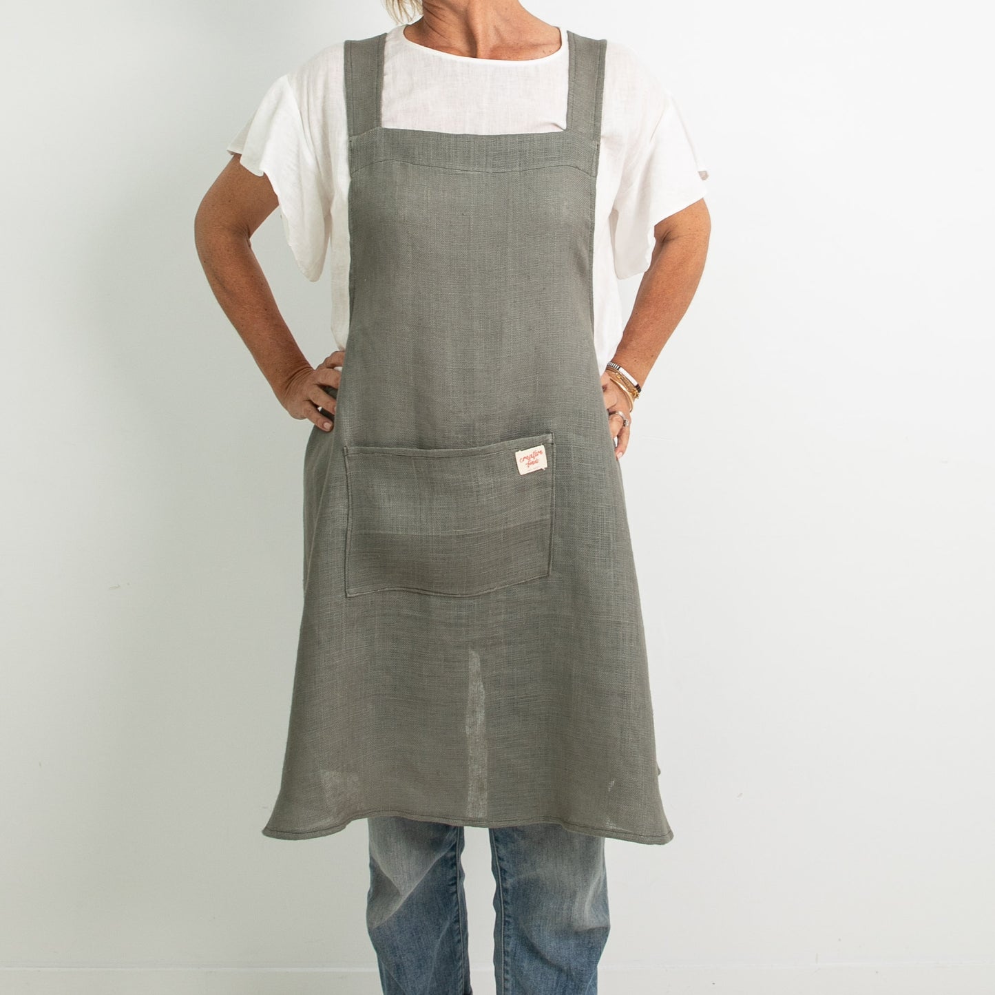 linen cross back apron