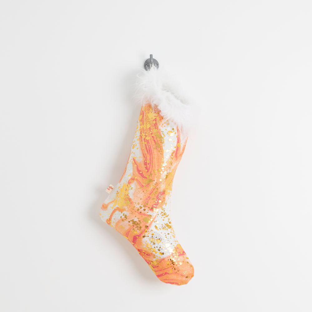 orange & gold xmas stocking with faux fur trim
