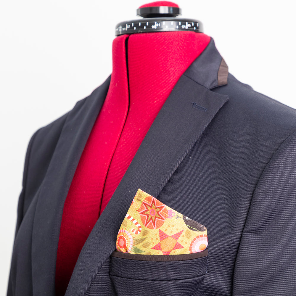 
                  
                    bright birdy pocket square in blazer pocket
                  
                