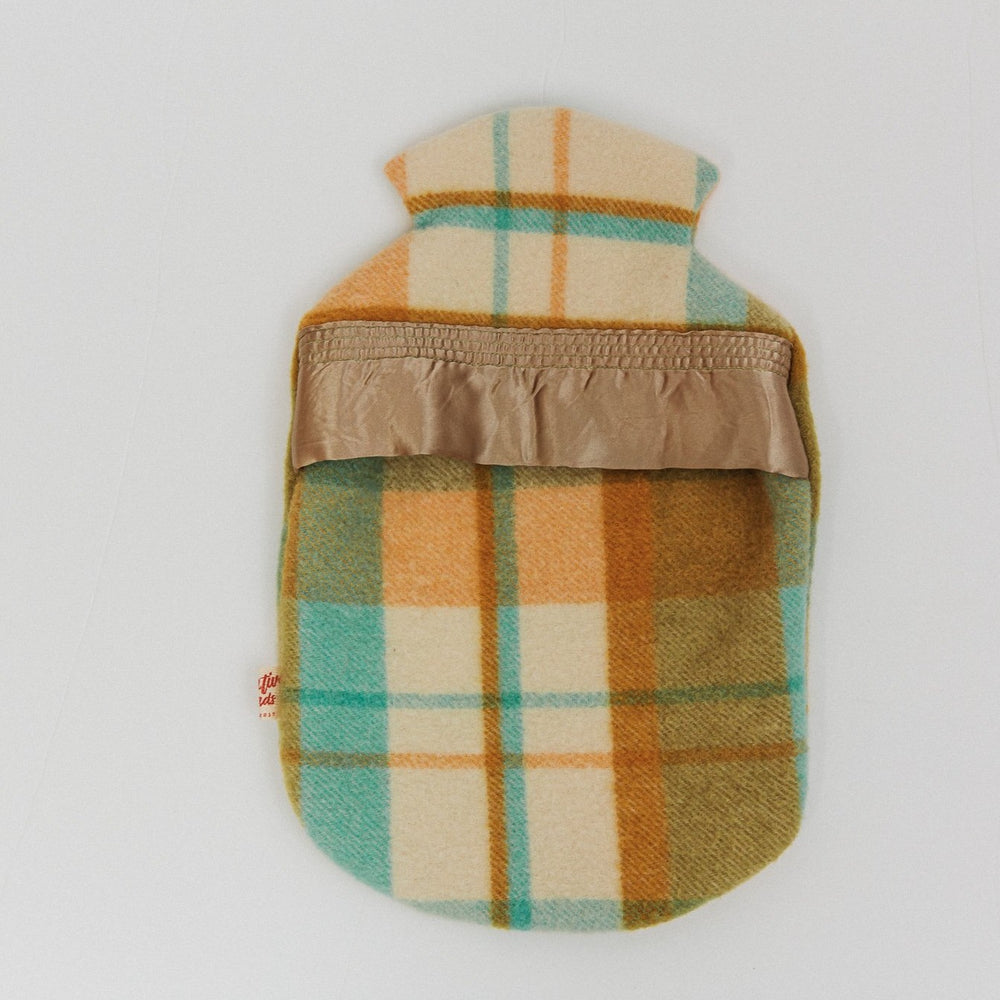 mustard hot water bottle cover with satin edging