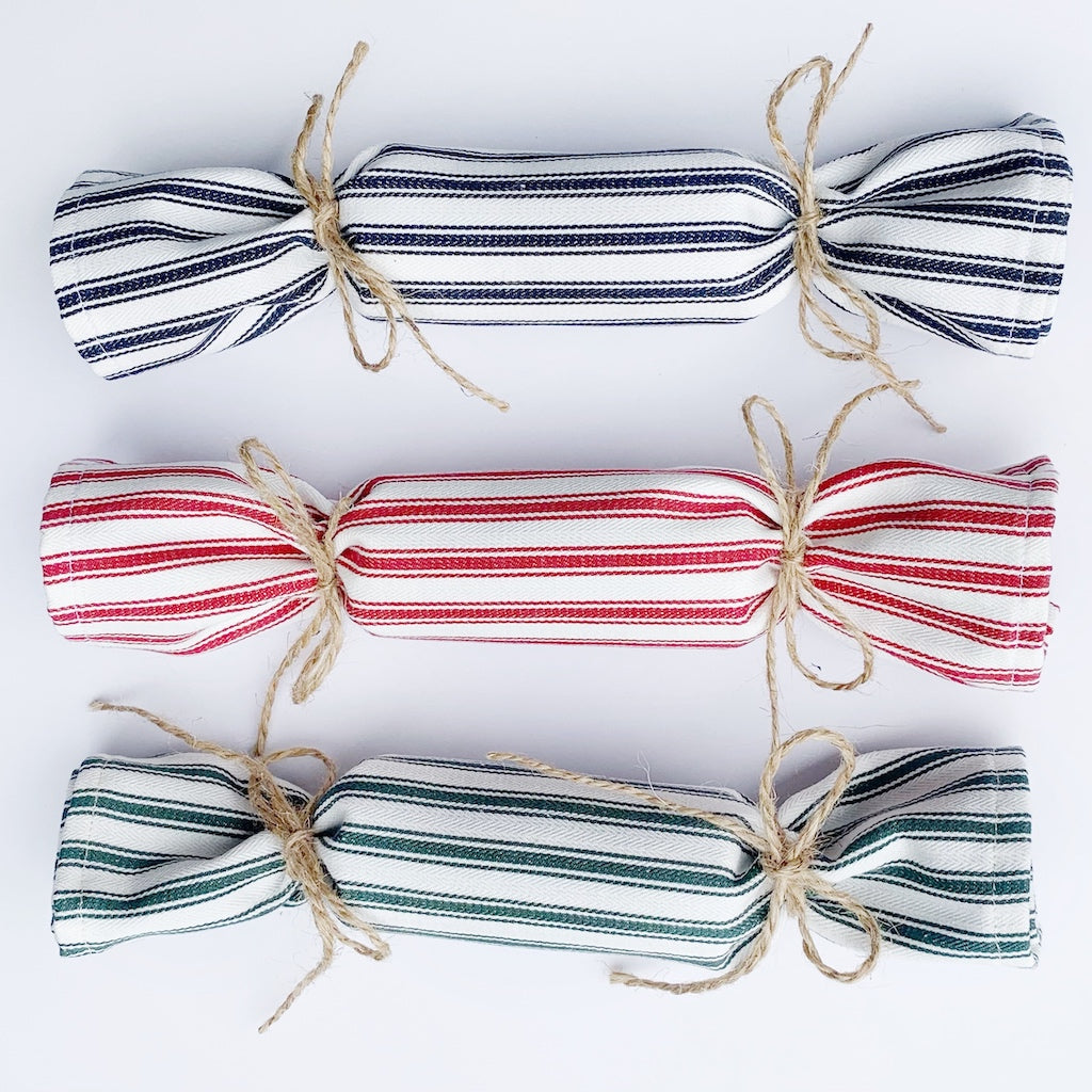 
                  
                    blue, red and green ticking fabric bon bons
                  
                